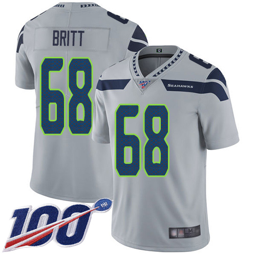 Seattle Seahawks Limited Grey Men Justin Britt Alternate Jersey NFL Football 68 100th Season Vapor Untouchable